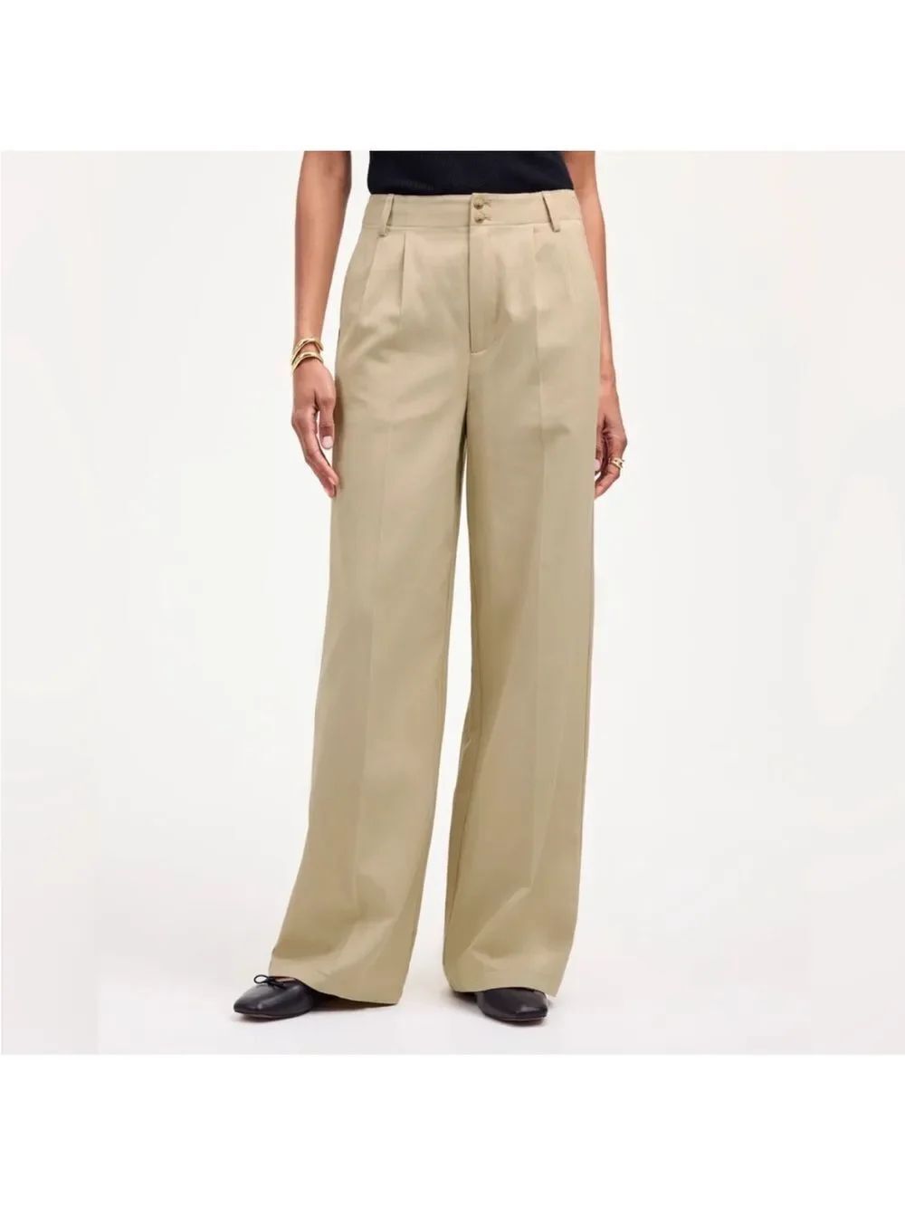 Madewell Harlow Wide Leg Pleated Trousers - Beige